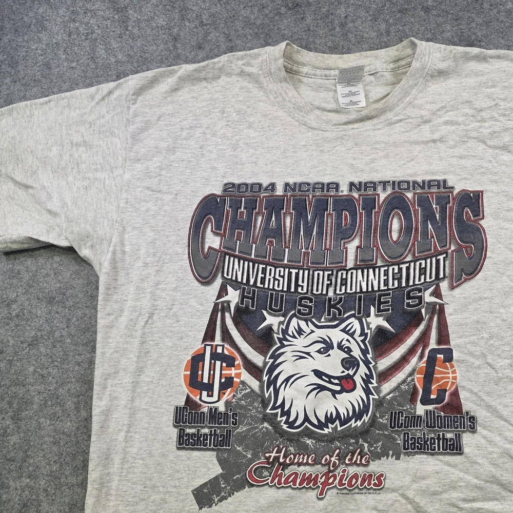 Vintage UConn Huskies T‎ Shirt Mens XL Gray NCAA Basketball 2004 Champs Gildan - Picture 2 of 11